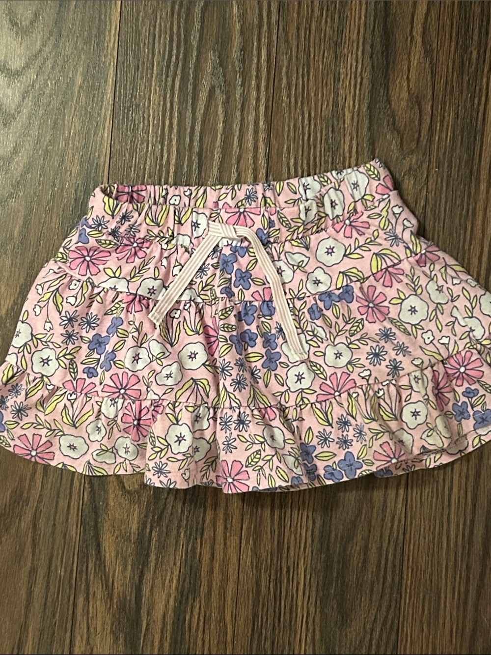 Girls Pink Floral Ruffle Skort